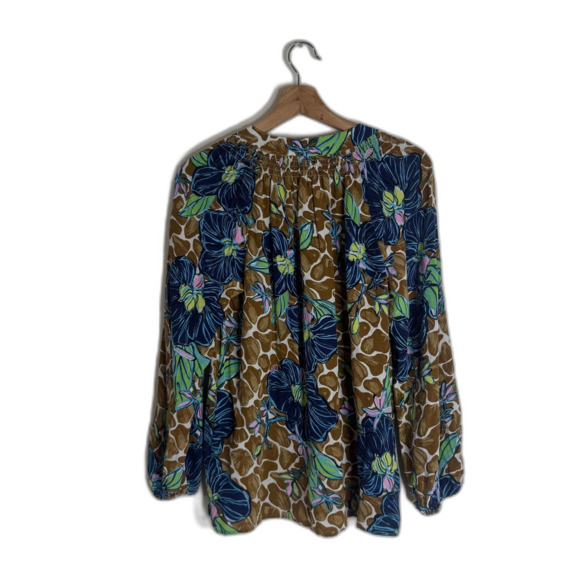 Lilly Pulitzer Shirt Womens M toffee blooms of paradise Silk Peasant Blouse - Picture 9 of 9